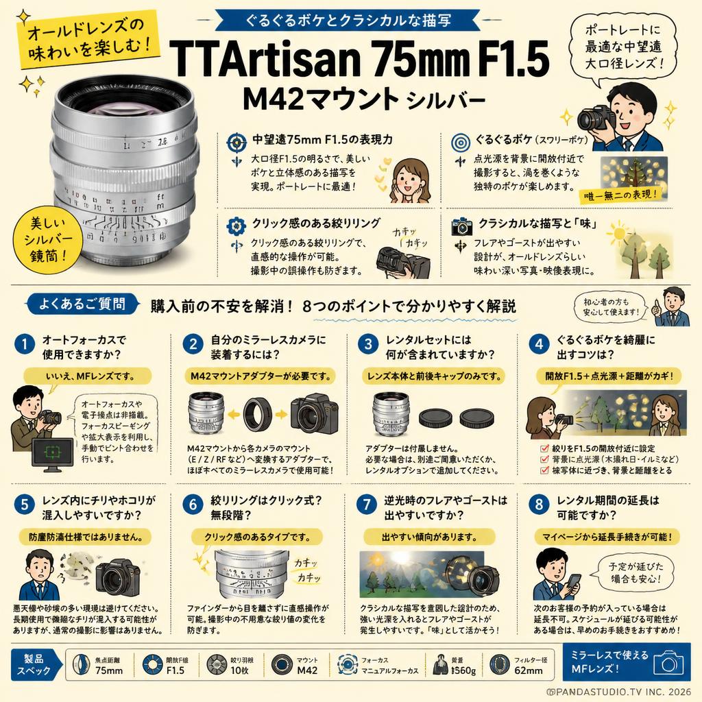 TTArtisan 75mm F1.5 M42マウント シルバー FAQ（よくある質問と答え）