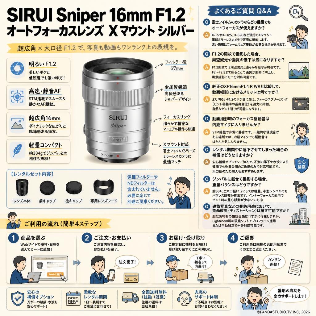 SIRUI Sniper 16mm  F1.2 オートフォーカスレンズ X マウント シルバー FAQ（よくある質問と答え）