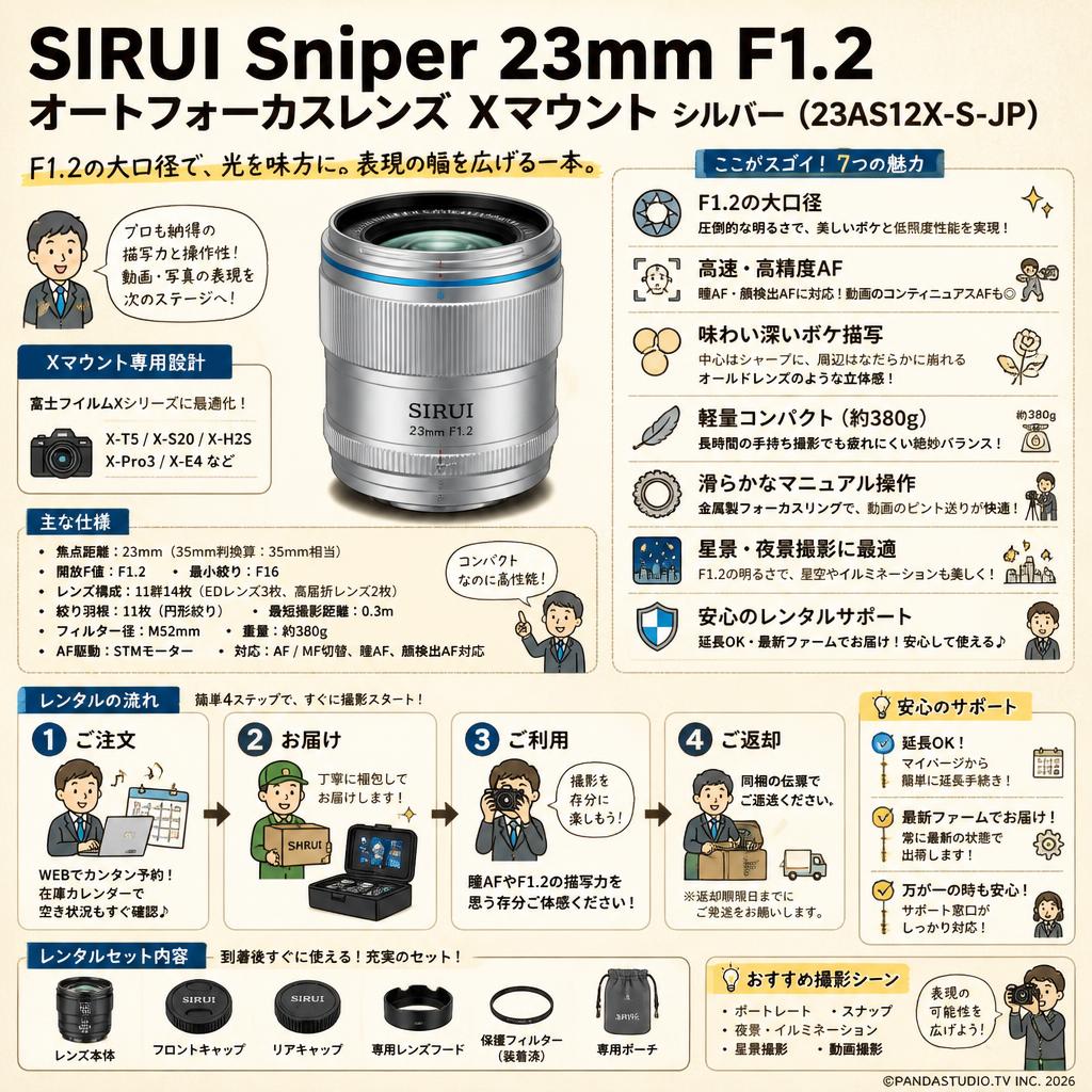 SIRUI Sniper 23mm F1.2 オートフォーカスレンズ  Xマウント シルバー (23AS12X-S-JP) FAQ（よくある質問と答え）