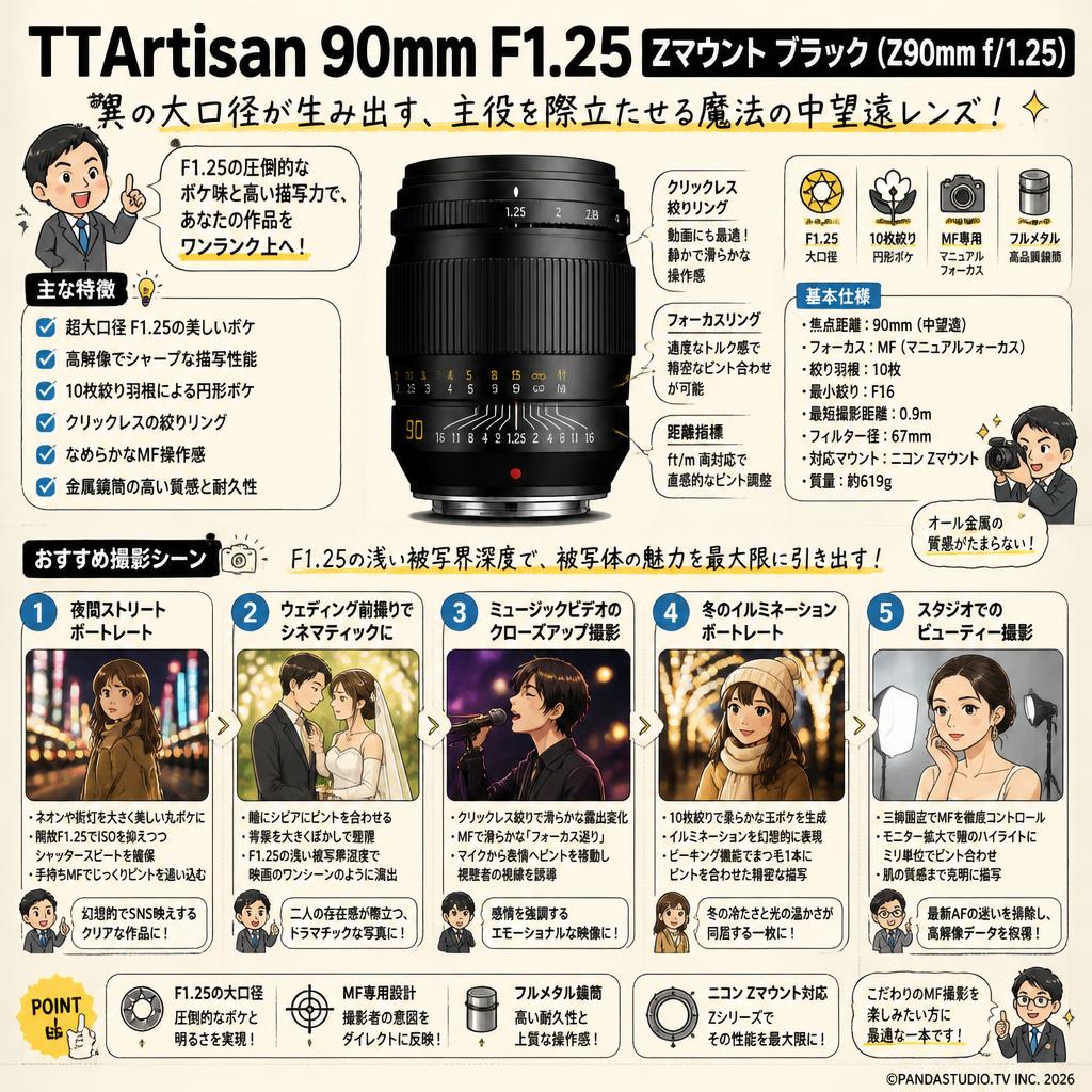 TTArtisan 90mm F1.25 Zマウントブラック（Z90mm f/1.25） 用途