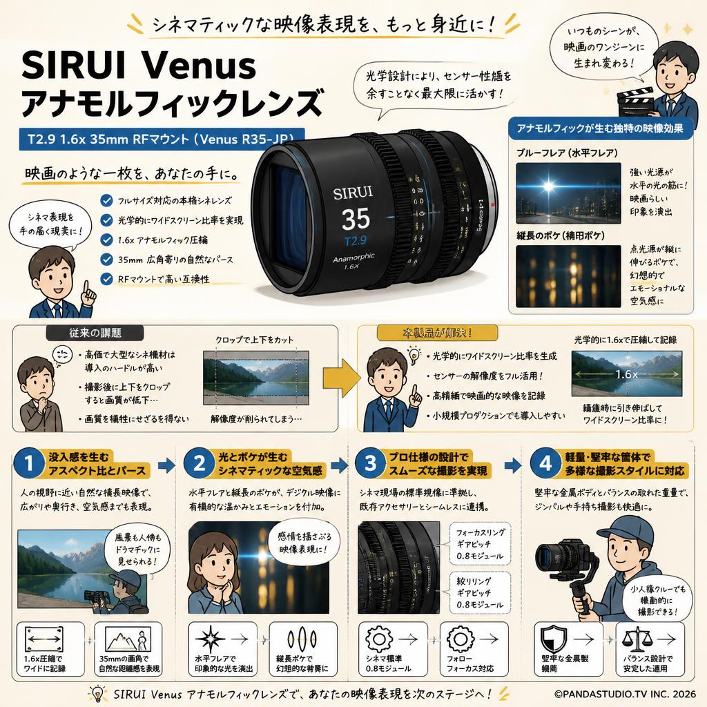 SIRUI Venus アナモルフィックレンズ T2.9 1.6x 35mm RFマウント（Venus R35-JP) 概要