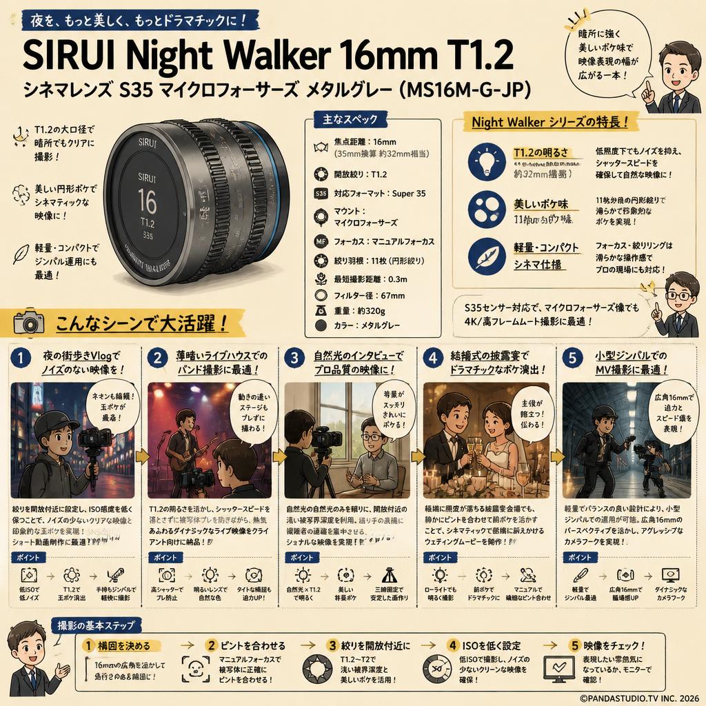 SIRUI Night Walker 16mm T1.2 シネマレンズ S35 マイクロフォーサーズ メタルグレー (MS16M-G-JP) 用途