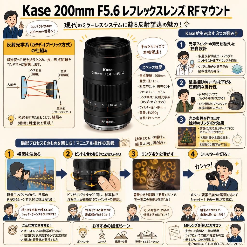 Kase 200mm F5.6 レフレックスレンズ RFマウント 概要