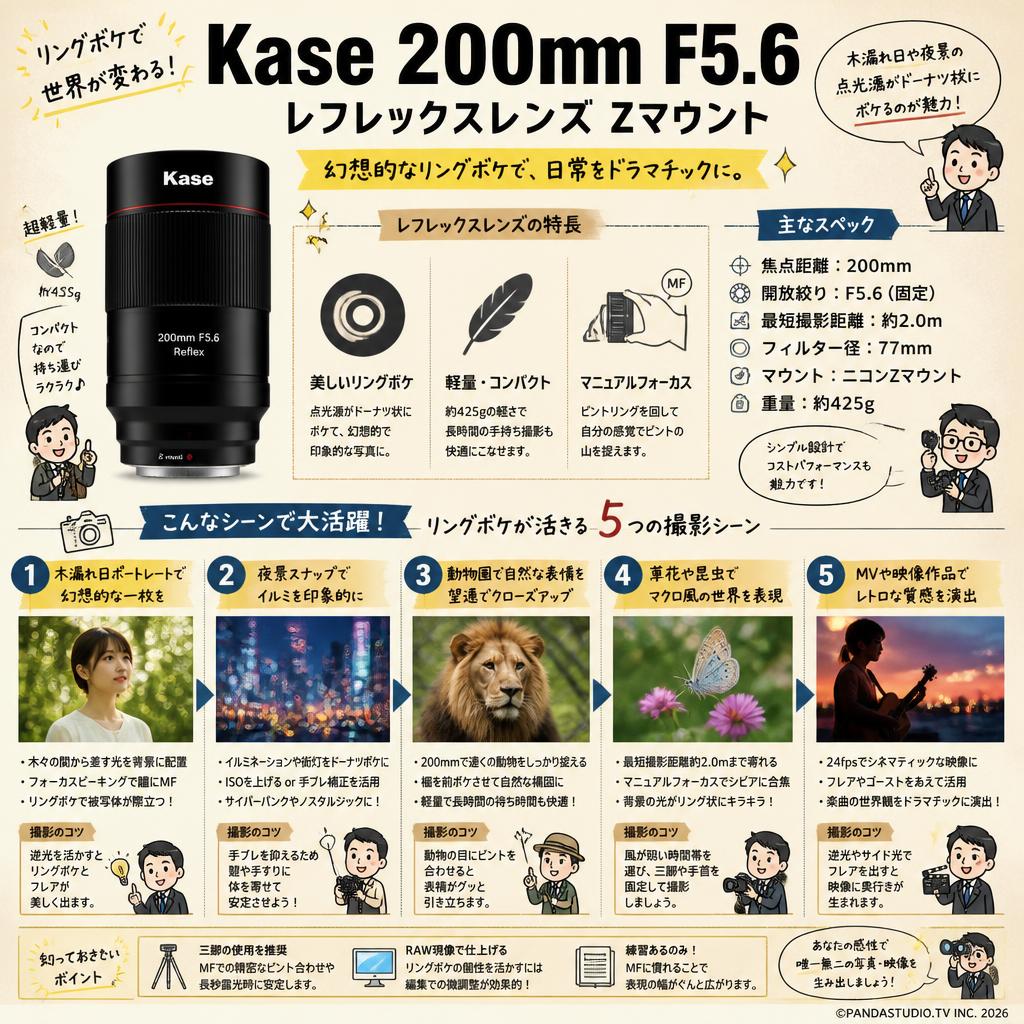 Kase 200mm F5.6 レフレックスレンズ Zマウント 用途