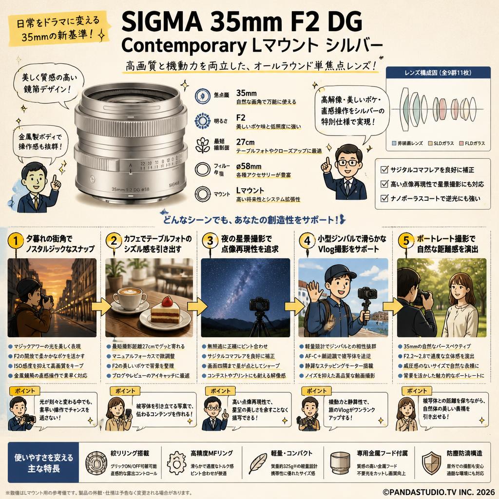 SIGMA 35mm F2 DG Contemporary Lマウント シルバー 用途