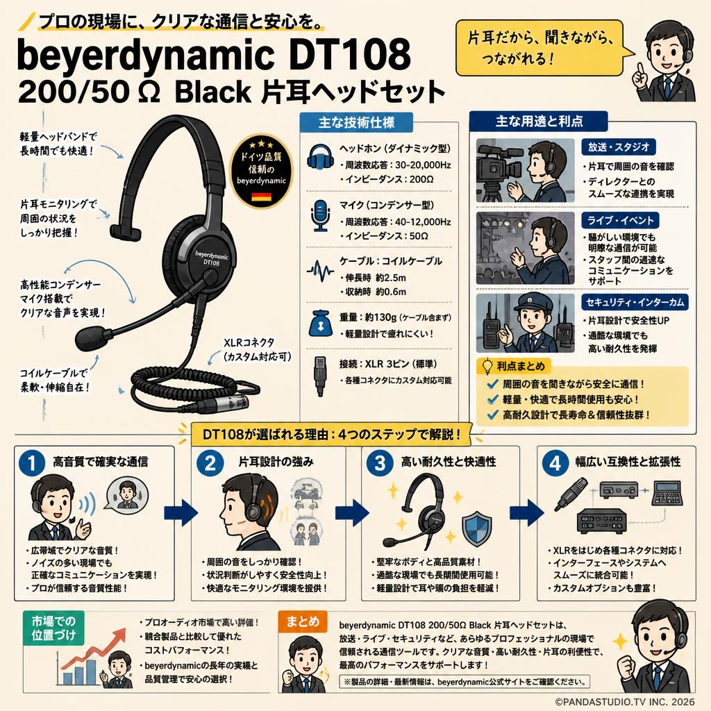 beyerdynamic  DT108 200/50Ω Black 片耳ヘッドセット 概要