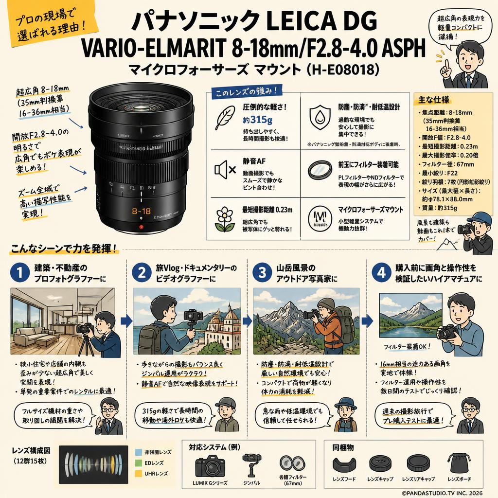 Panasonic LEICA DG VARIO-ELMARIT 8-18mm/F2.8-4.0 ASPH マイクロフォーサーズ マウント (H-E08018) おもな対象のお客様