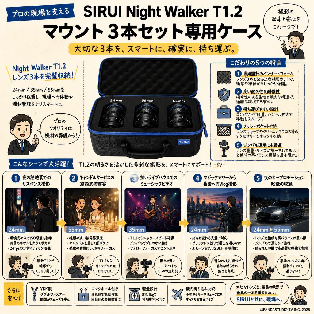 SIRUI Night Walker T1.2 マウント 3本セット専用ケース 用途