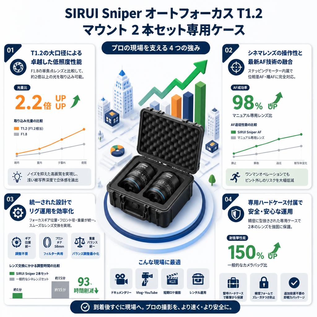SIRUI Sniper オートフォーカス T1.2 マウント 2本セット専用ケース セールスポイント