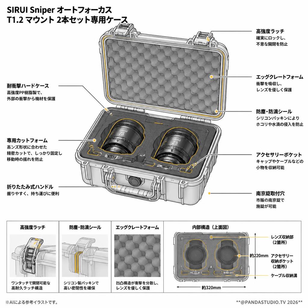 SIRUI Sniper オートフォーカス T1.2 マウント 2本セット専用ケース スペック