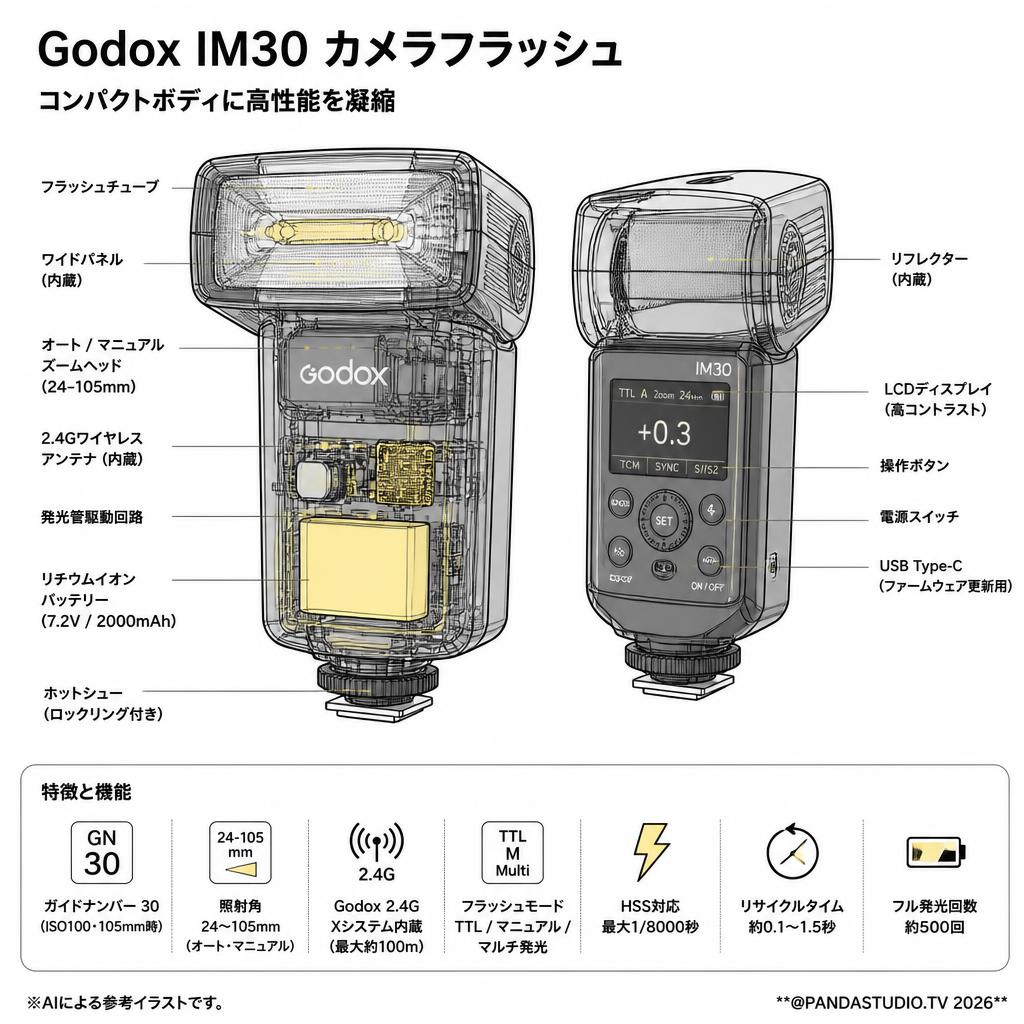 Godox IM30 カメラフラッシュ スペック