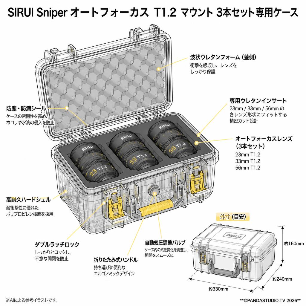 SIRUI Sniper オートフォーカス T1.2 マウント 3本セット専用ケース スペック