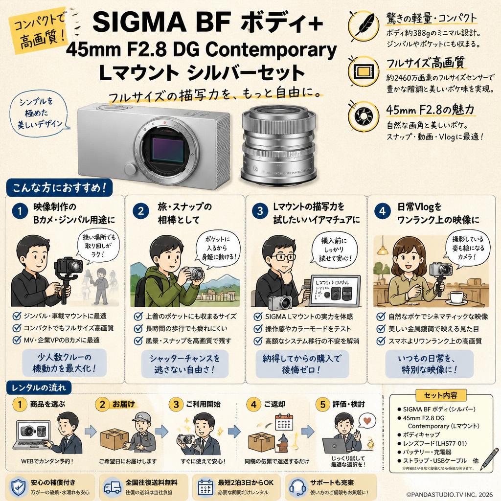 SIGMA BF ボディ+ 45mm F2.8 DG  Contemporary Lマウント シルバーセット おもな対象のお客様