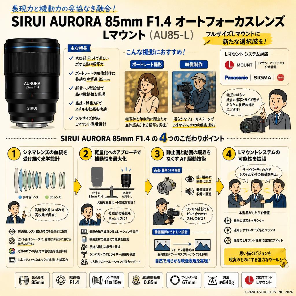 SIRUI AURORA 85mm F1.4 オートフォーカスレンズ  Lマウント ( AU85-L) 概要