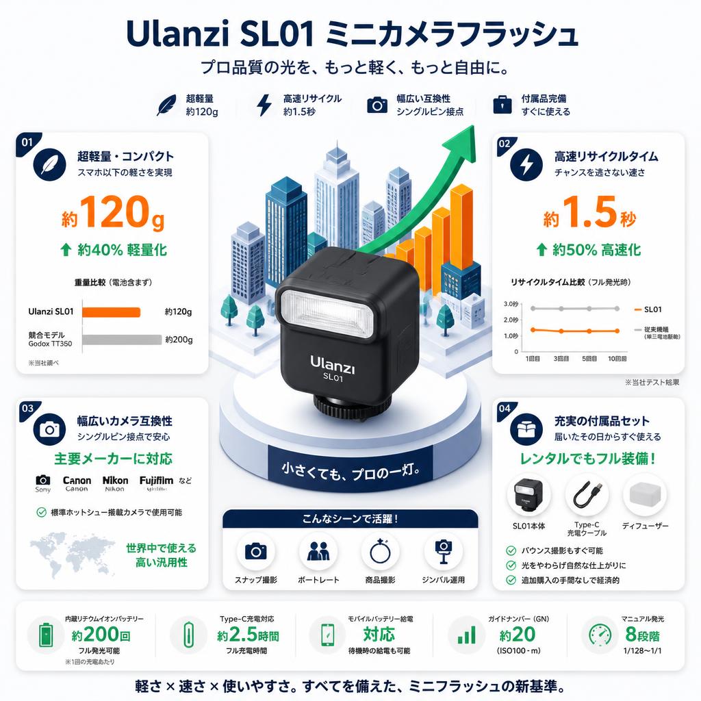 Ulanzi SL01 ミニカメラフラッシュ セールスポイント