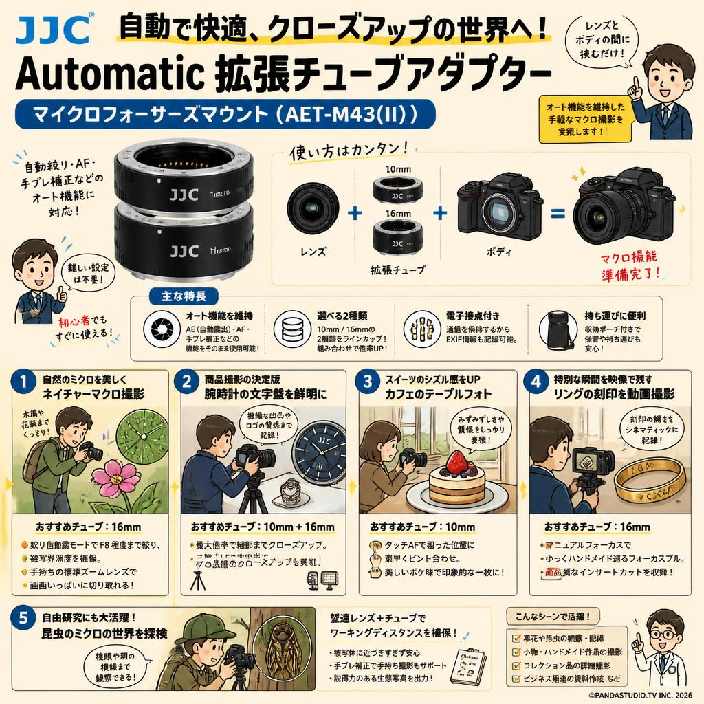 JJC Automatic 拡張チューブアダプター マイクロフォーサーズ マウント （AET-M43(II)） 用途