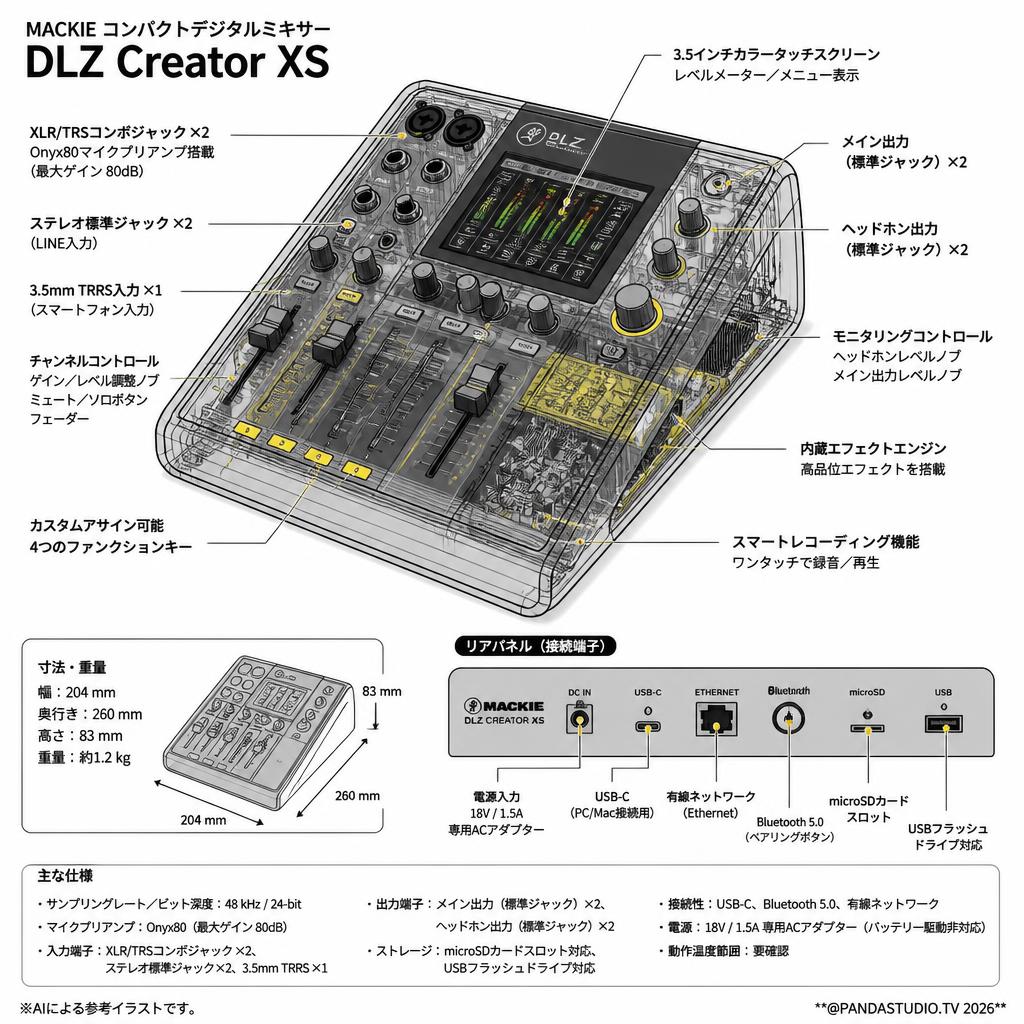 MACKIE コンパクトデジタルミキサー DLZ Creator XS スペック