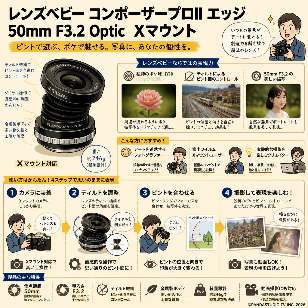 レンズベビー コンポーザープロII エッジ 50mm F3.2 Optic  Xマウント おもな対象のお客様