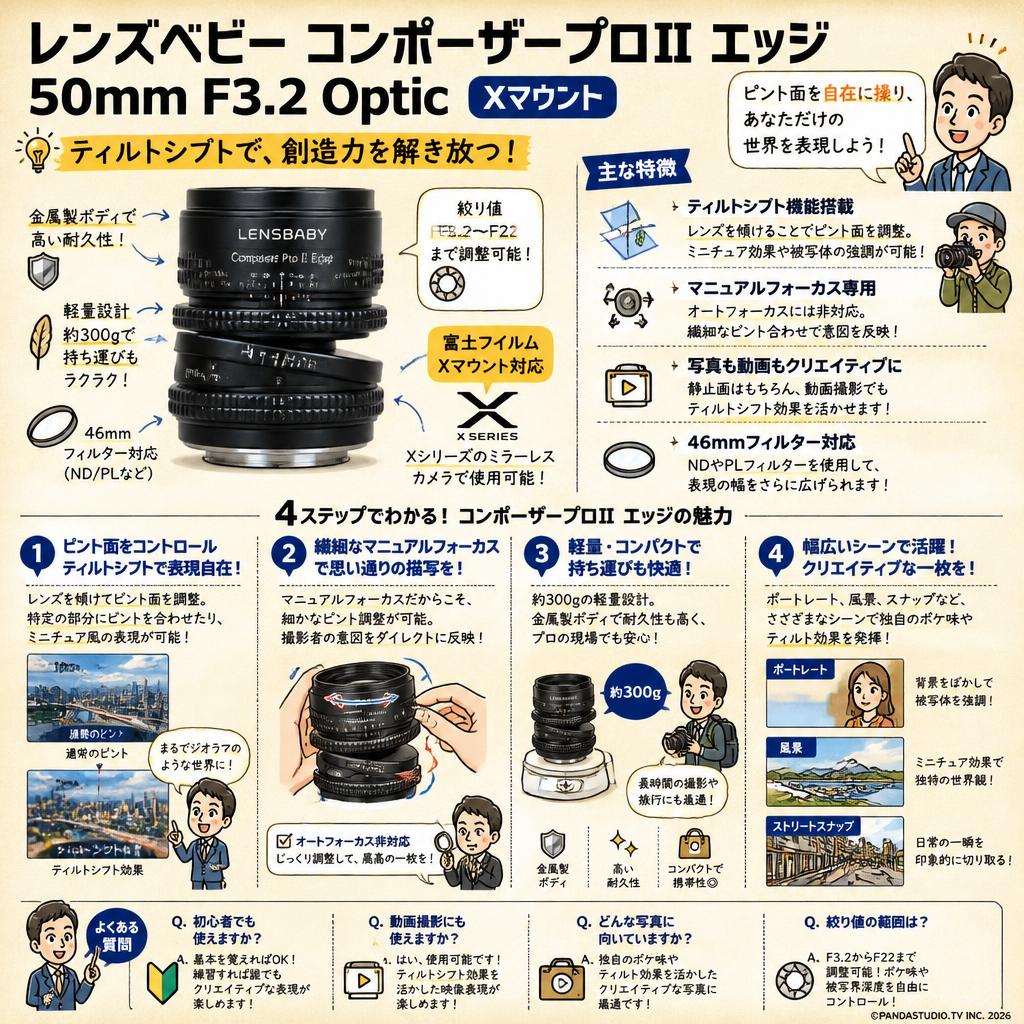 レンズベビー コンポーザープロII エッジ 50mm F3.2 Optic  Xマウント FAQ（よくある質問と答え）