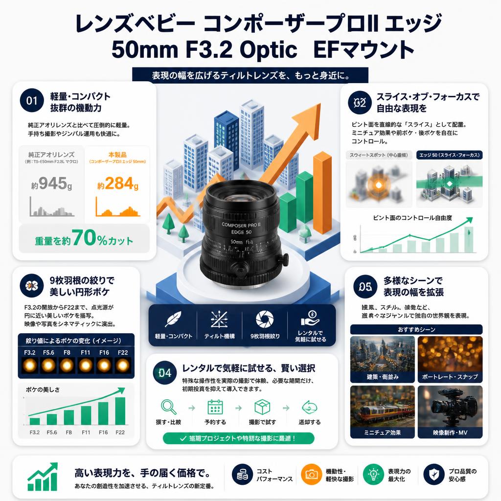 レンズベビー コンポーザープロII エッジ 50mm F3.2 Optic  EFマウント セールスポイント