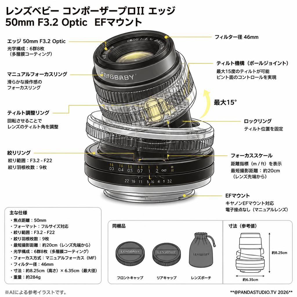 レンズベビー コンポーザープロII エッジ 50mm F3.2 Optic  EFマウント スペック