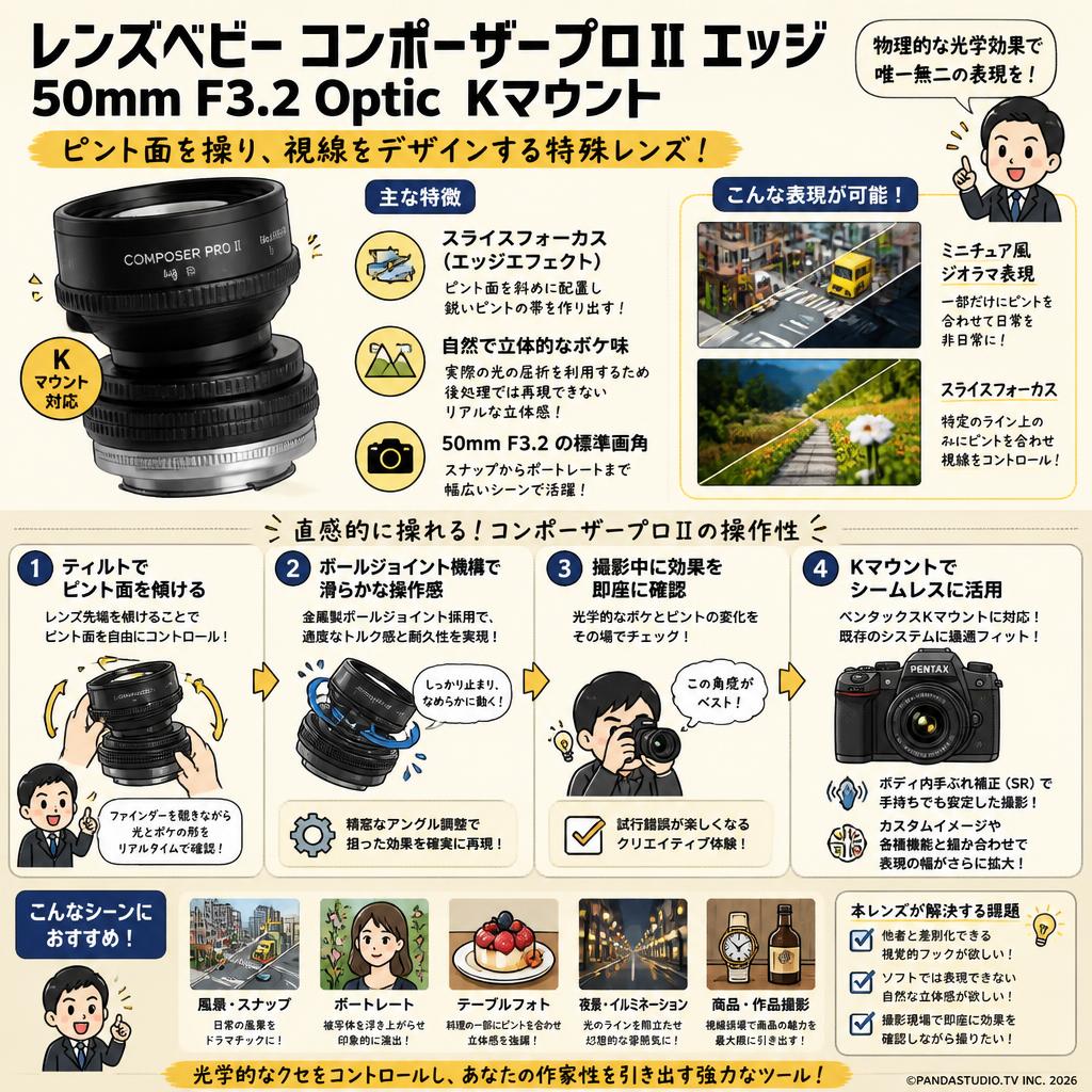 レンズベビー コンポーザープロII エッジ 50mm F3.2 Optic  Kマウント 概要