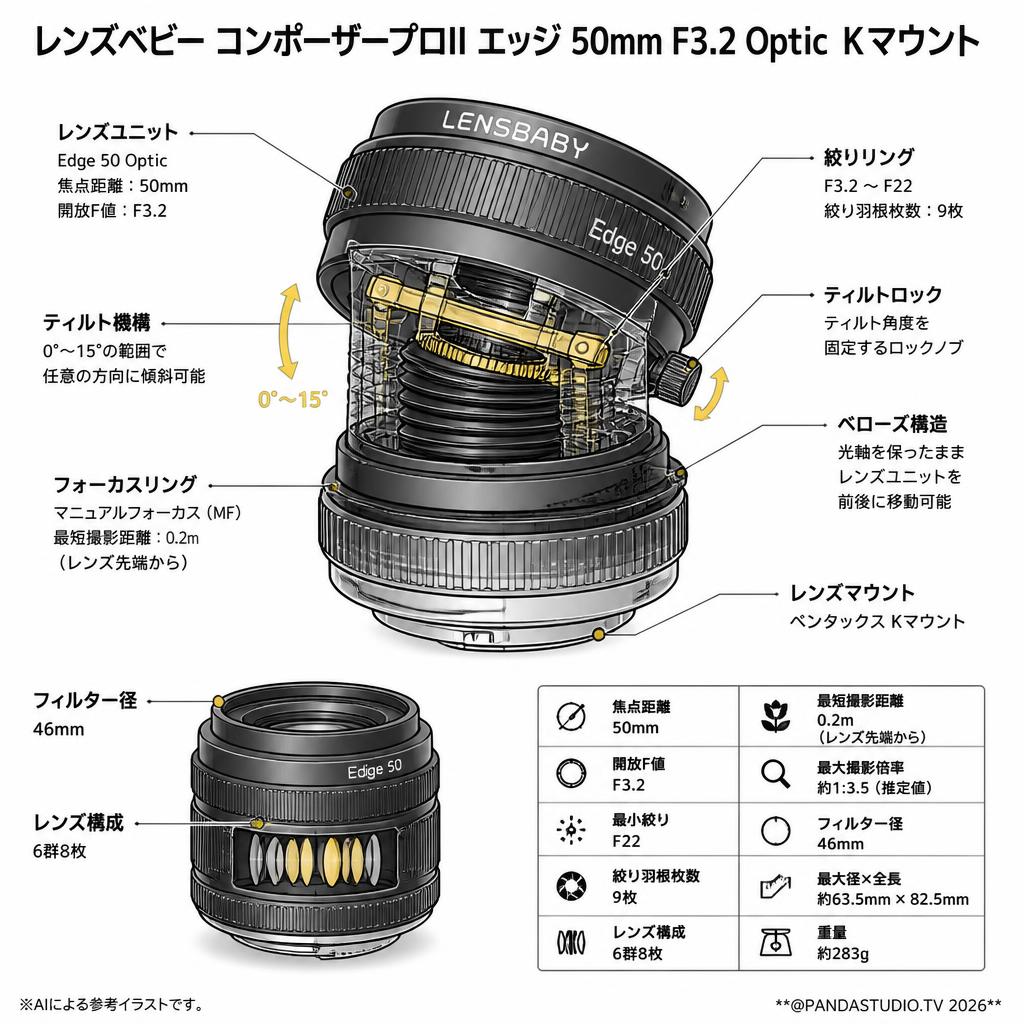 レンズベビー コンポーザープロII エッジ 50mm F3.2 Optic  Kマウント スペック