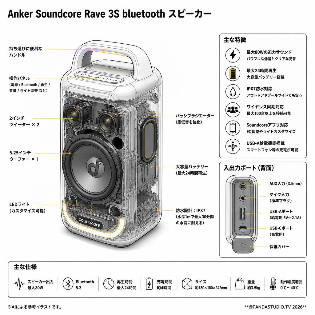 Anker Soundcore Rave 3S bluetooth スピーカー スペック