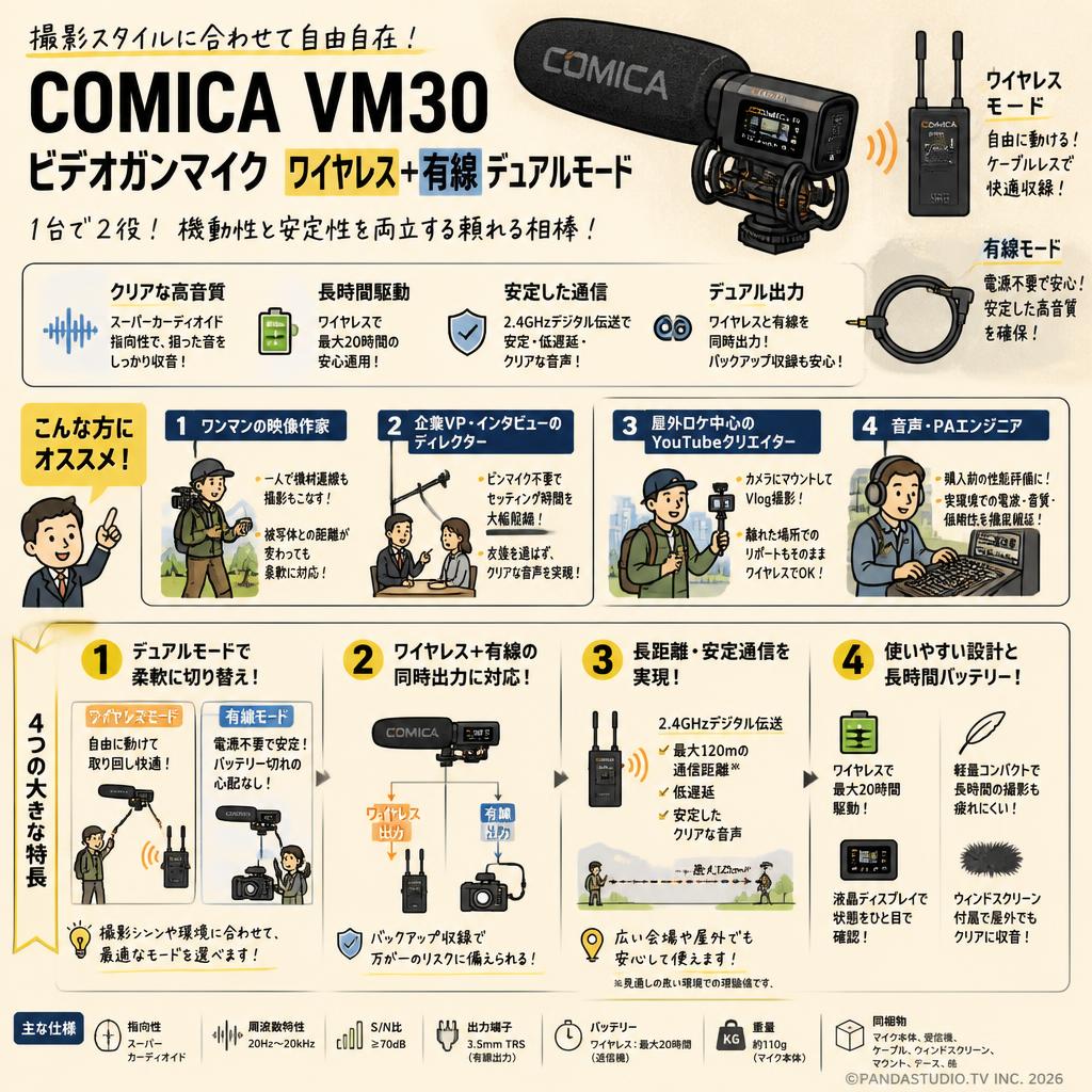 COMICA VM30 ビデオガンマイク ワイヤレス+有線デュアルモード おもな対象のお客様
