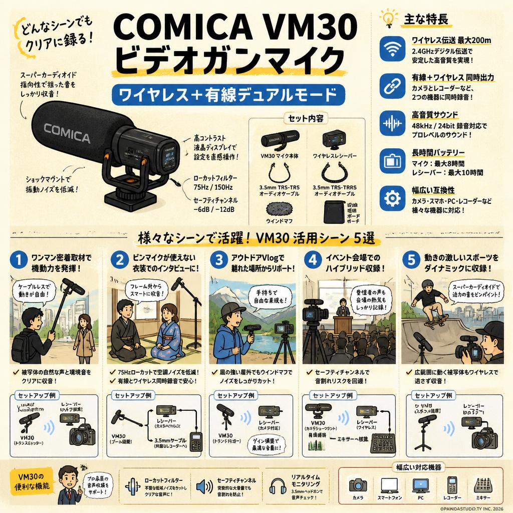 COMICA VM30 ビデオガンマイク ワイヤレス+有線デュアルモード 用途