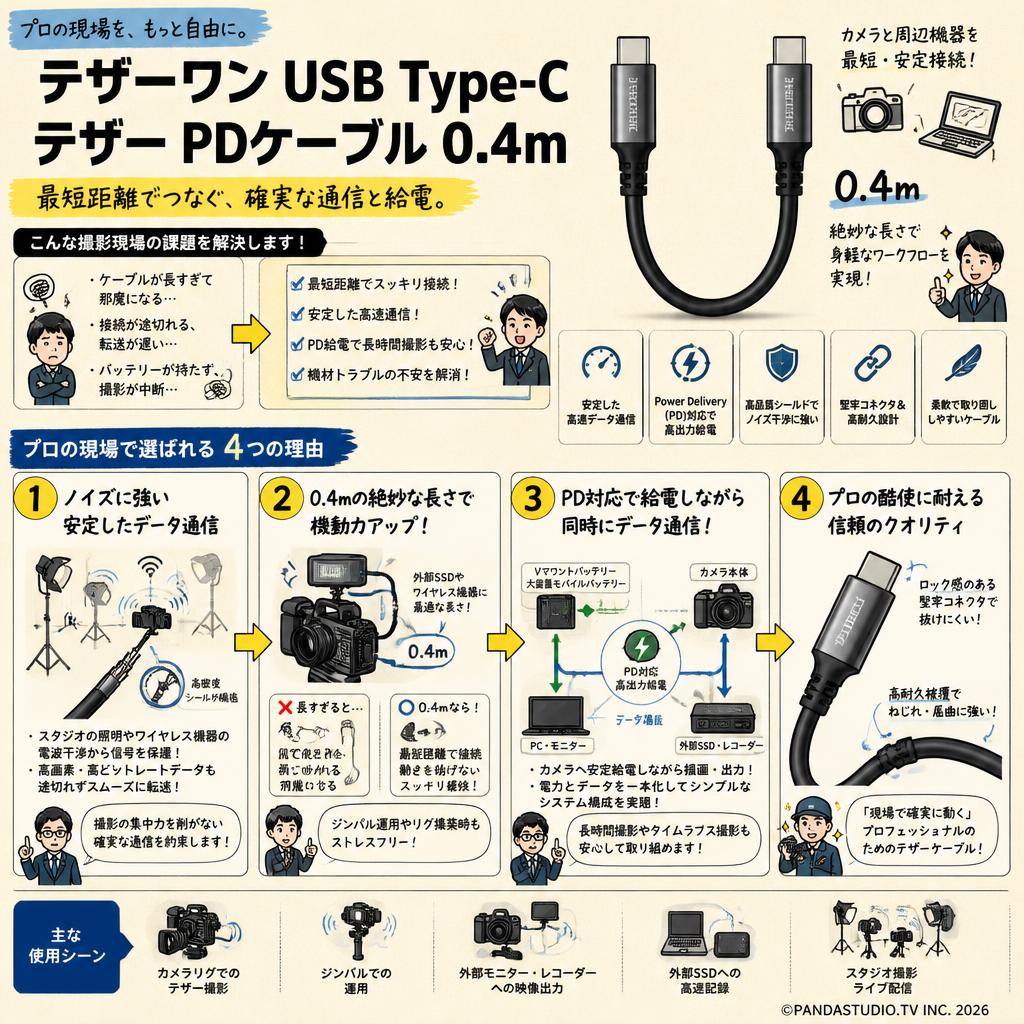 テザーワン USB Type-C テザー PDケーブル 0.4m 概要