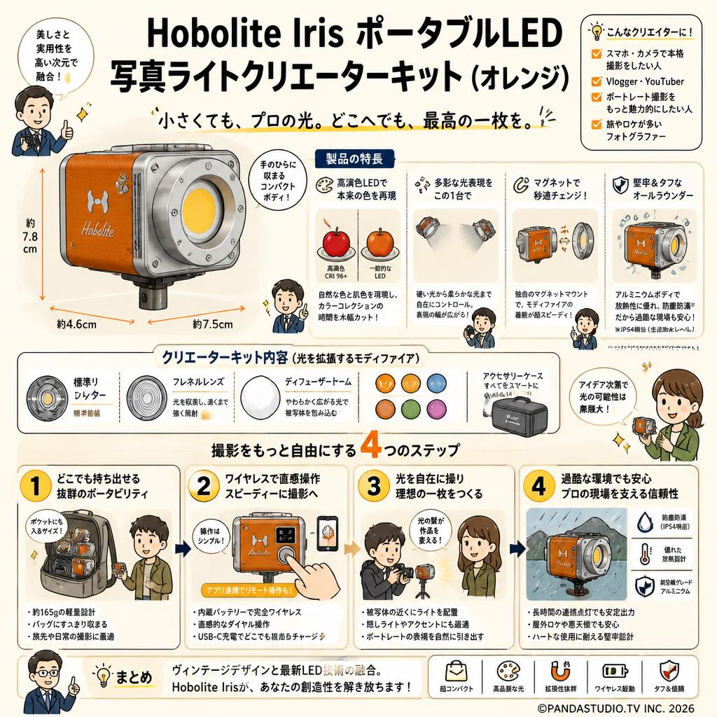Hobolite Iris ポータブルLED写真ライトクリエーターキット（オレンジ） 概要