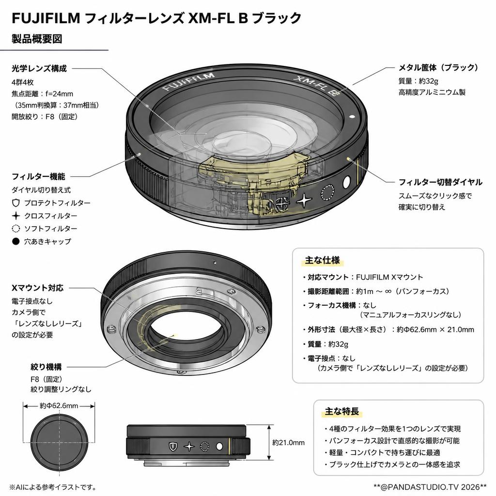 FUJIFILM フィルターレンズ XM-FL B ブラック スペック