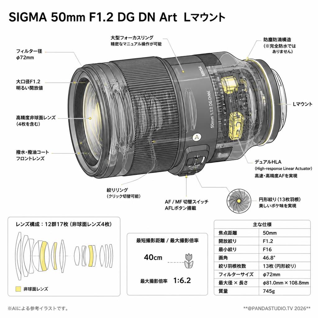 SIGMA 50mm F1.2 DG DN Art  Lマウント スペック
