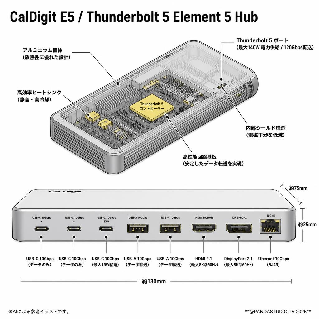 CalDigit E5/ Thunderbolt 5 Element 5 Hub スペック