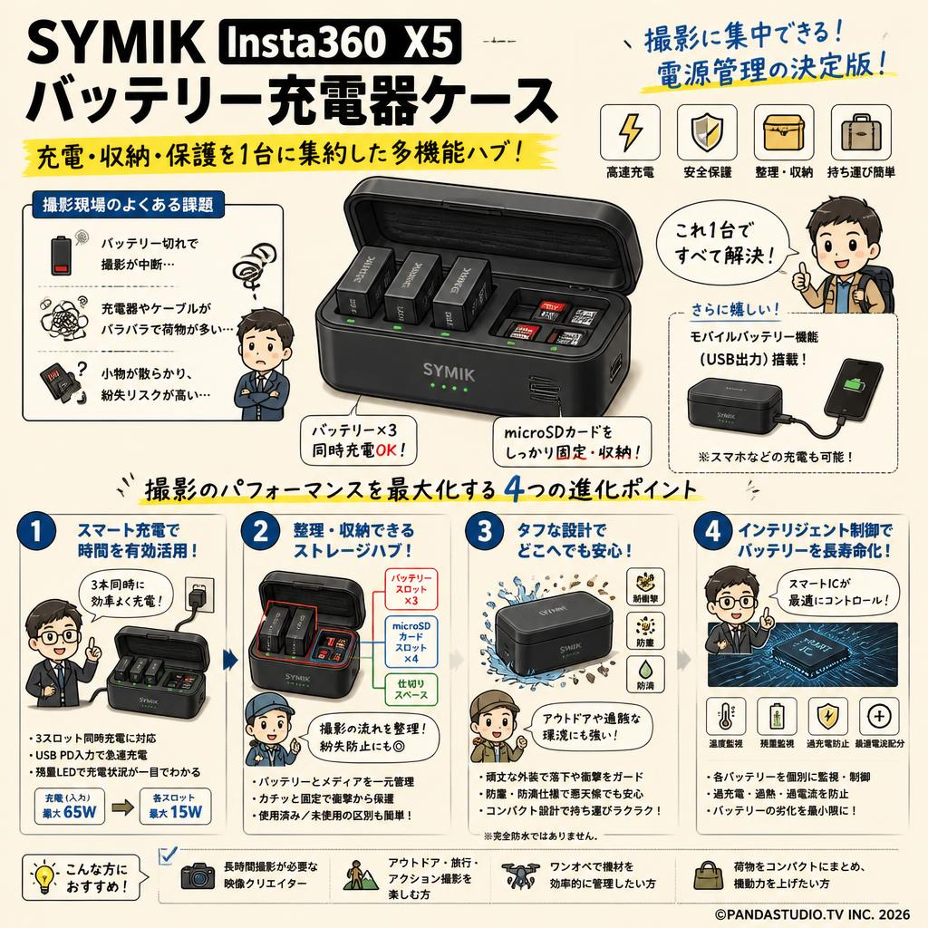 SYMIK Insta 360 X5 バッテリー充電器ケース  (Insta360 X5 アクセサリー用) 概要