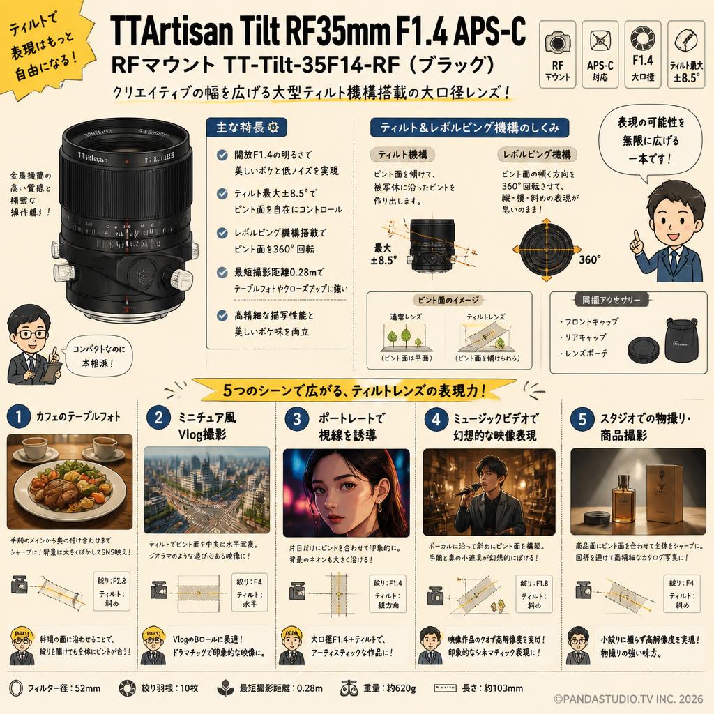 TTArtisan Tilt RF35mm F1.4 APS-C  RFマウント TT-Tilt-35F14-RF-B (ブラック) 用途