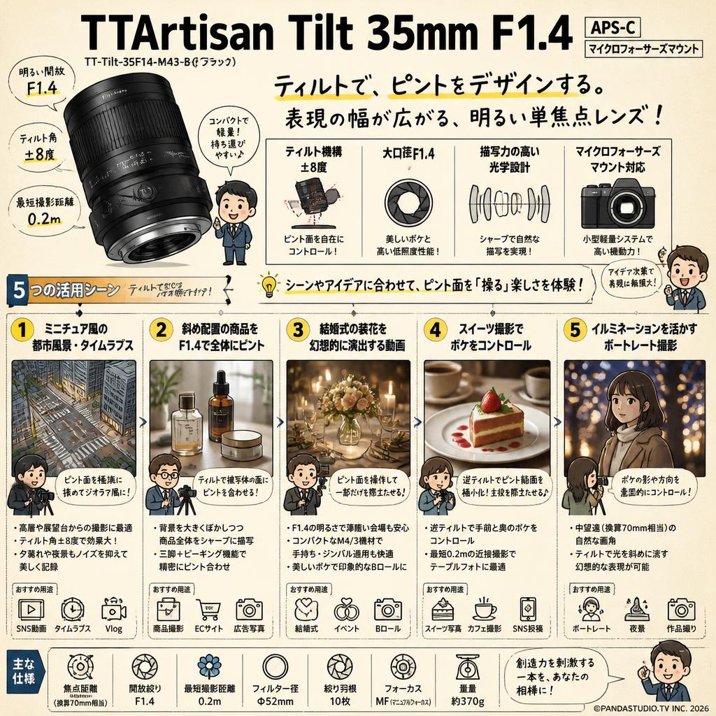 TTArtisan Tilt 35mm F1.4 APS-C  マイクロフォーサーズマウント  TT-Tilt-35F14-M43-B  (ブラック) 用途