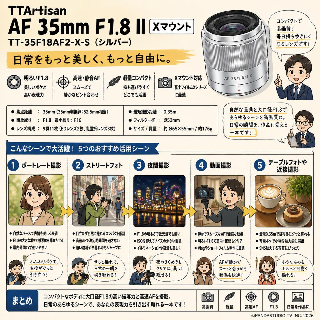 TTArtisan  AF 35mm F1.8 II Xマウント  TT-35F18AF2-X-S  ( シルバー ) 用途