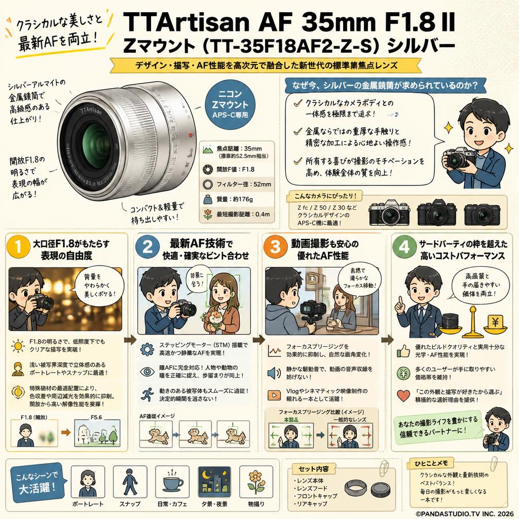 TTArtisan AF 35mm F1.8 II Zマウント（ TT-35F18AF2-Z-S）シルバー 概要