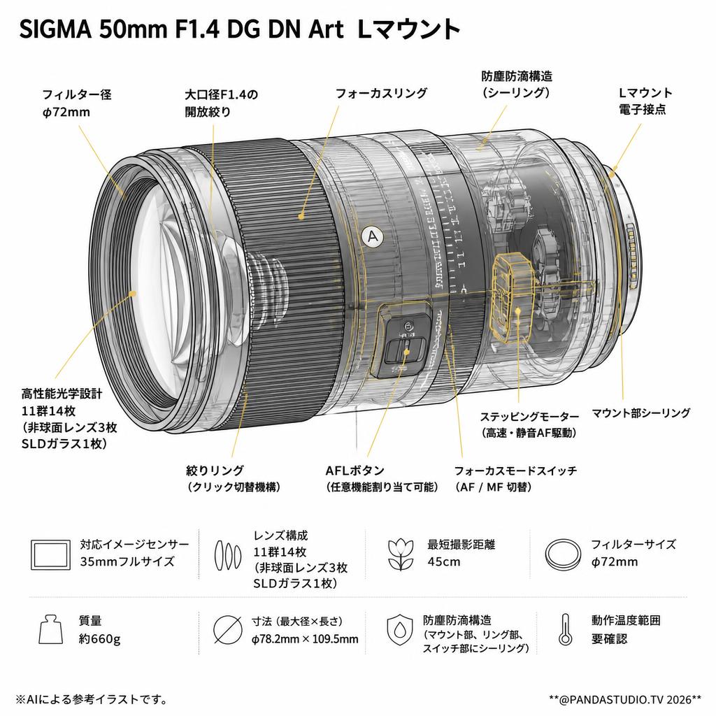 SIGMA 50mm F1.4 DG DN Art  Lマウント スペック