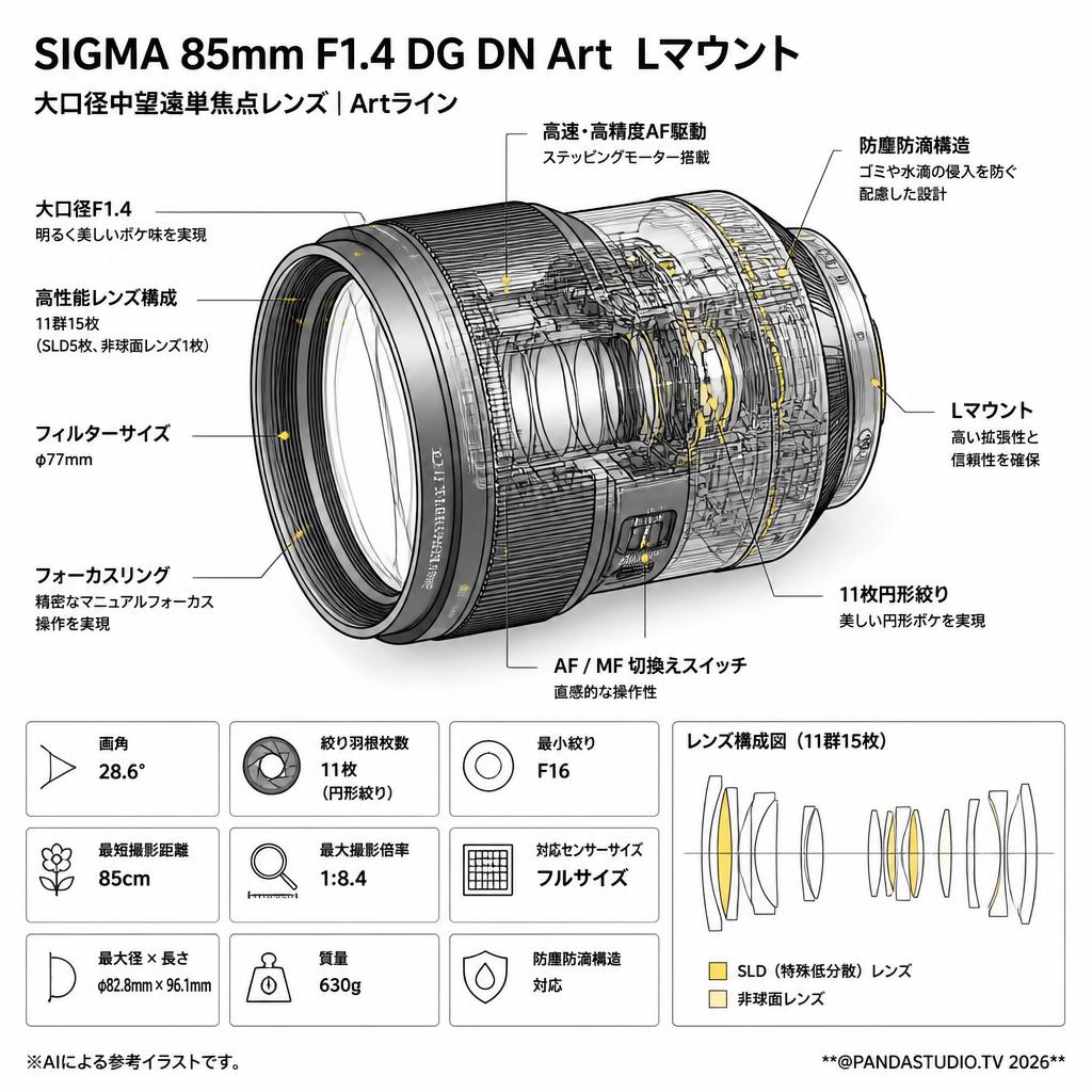 SIGMA 85mm F1.4 DG DN Art  Lマウント スペック