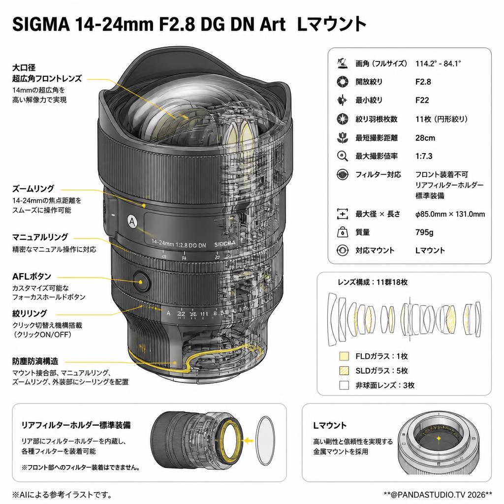 SIGMA 14-24mm F2.8 DG DN Art  Lマウント スペック