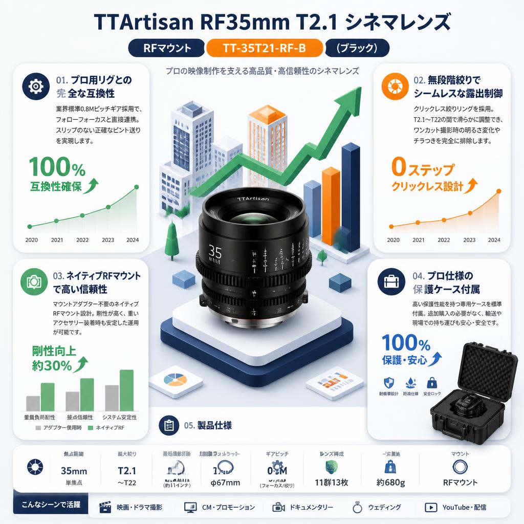 TTArtisan RF35mm T2.1 シネマレンズ  RFマウント   TT-35T21-RF-B  (ブラック) セールスポイント
