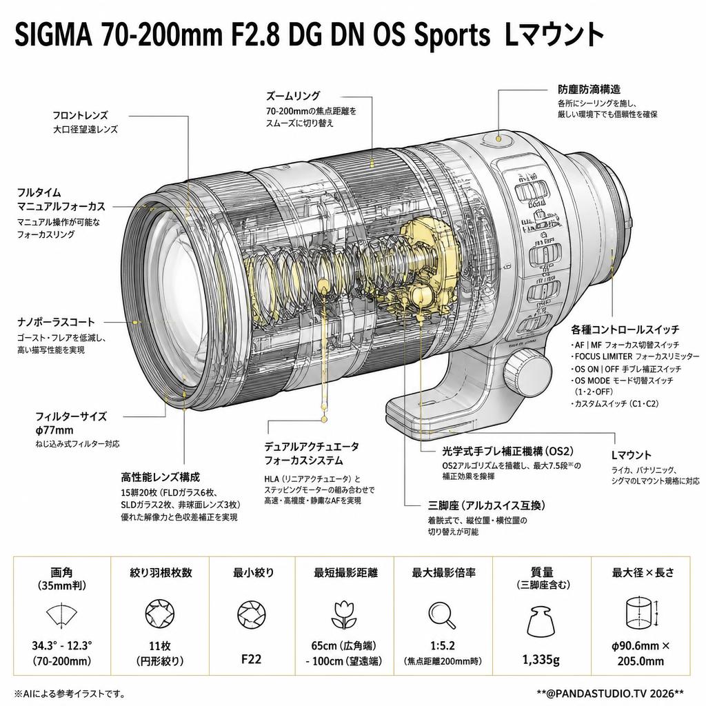 SIGMA 70-200mm F2.8 DG DN OS Sports  Lマウント スペック