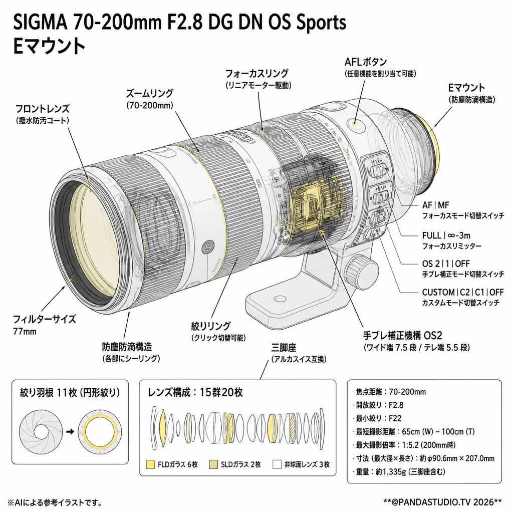 SIGMA 70-200mm F2.8 DG DN OS Sports  Eマウント スペック