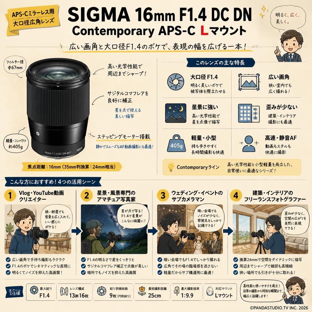 SIGMA 16mm F1.4 DC DN Contemporay APS-C Lマウント おもな対象のお客様