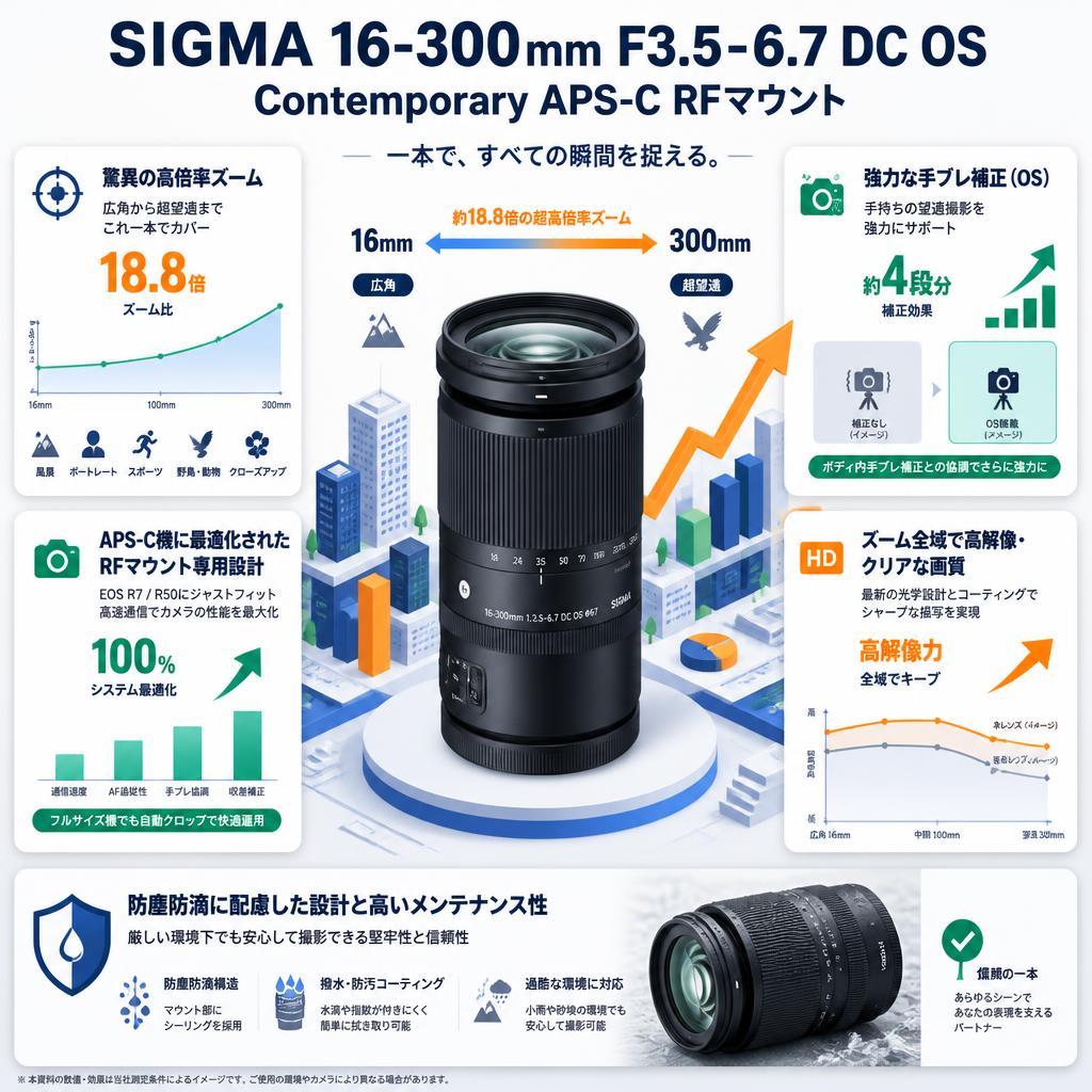 SIGMA 16-300mm F3.5-6.7 DC OS Contemporary APS-C RFマウント セールスポイント