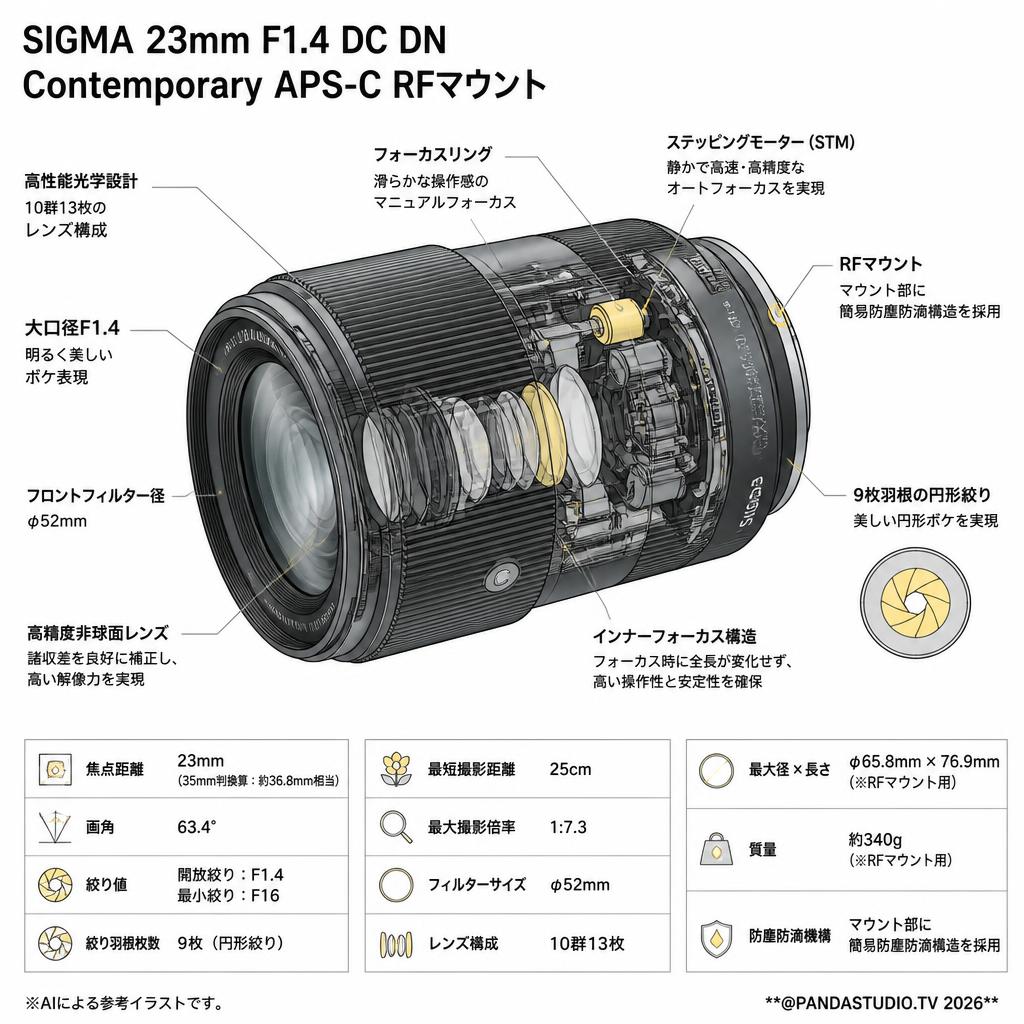 SIGMA 23mm F1.4 DC DN Contemporary APS-C RFマウント スペック