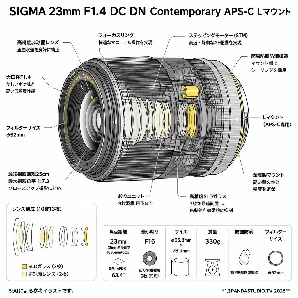 SIGMA 23mm F1.4 DC DN Contemporary APS-C Lマウント スペック